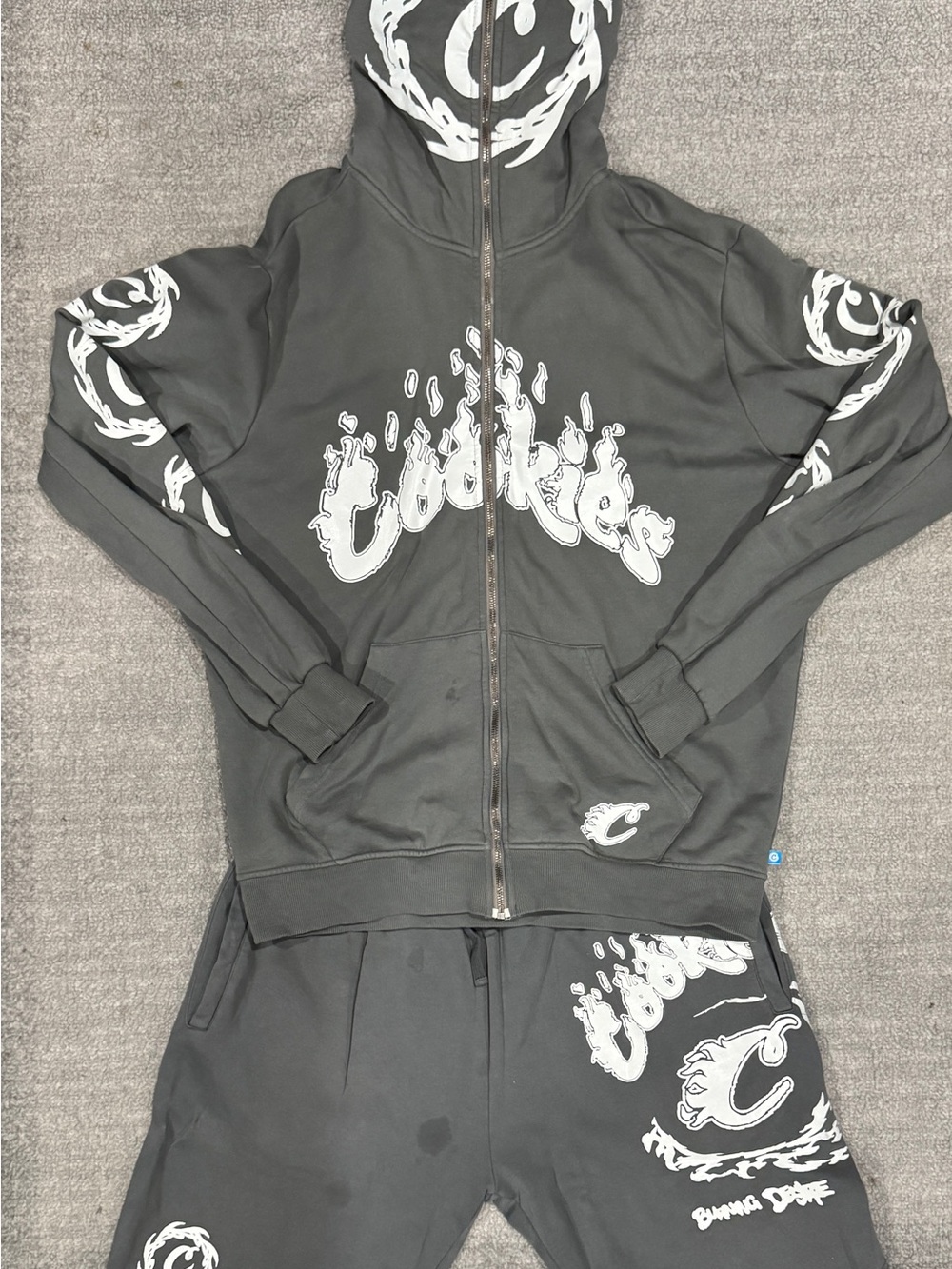 Cookies Graphic Zip-Up Hoodie with White Flame Script